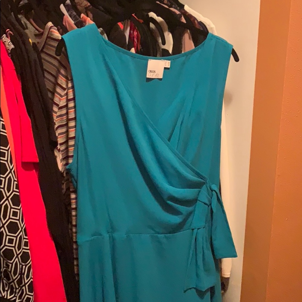 Turquoise wrap skater dress